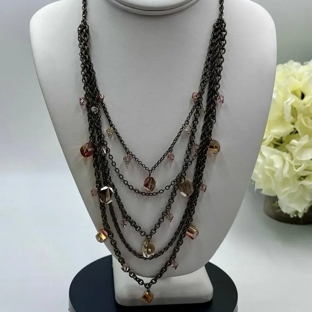 Liz Palacios‎ SF Multistrand Vintage Multi Layer Orange Topaz Crystal Necklace